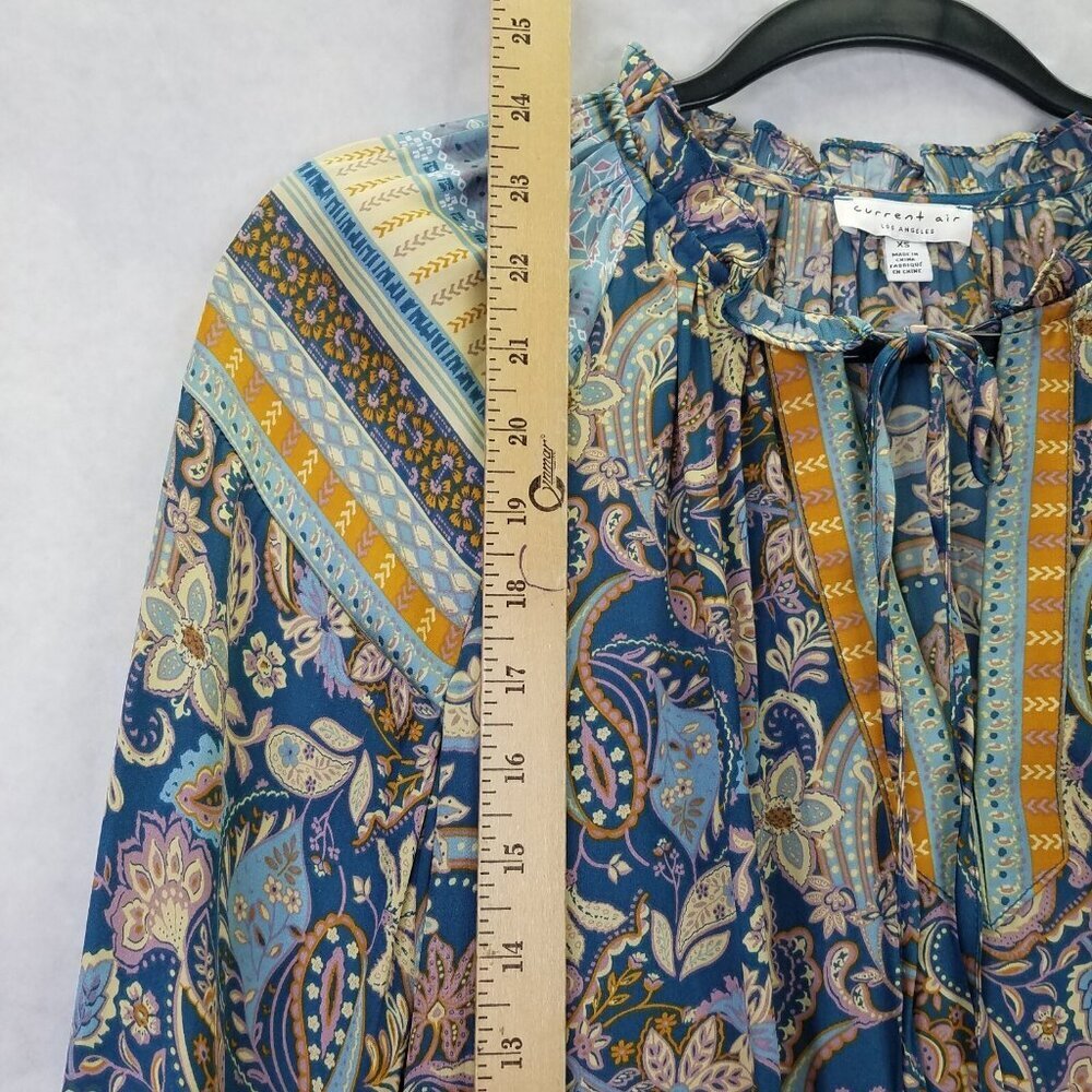 Current Air Blouse Women XS Long Sleeve Boho Paisley Satin Colorful Anthropologi - Picture 14 of 16